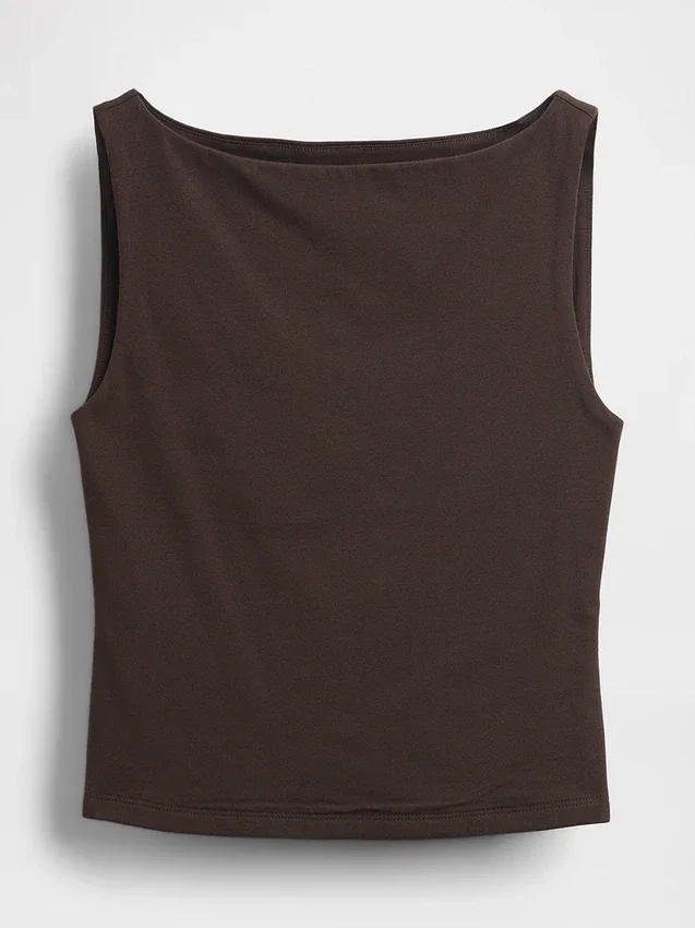 Tettsittende jersey-tanktop med båthals og kort snitt