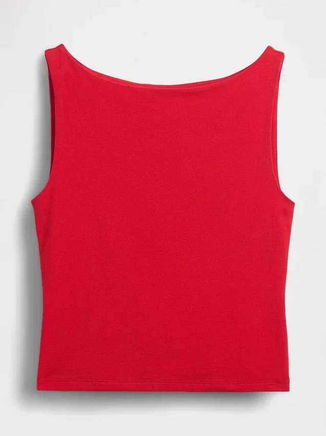 Tettsittende jersey-tanktop med båthals og kort snitt