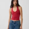 Tettstrikket halterneck-kort topp