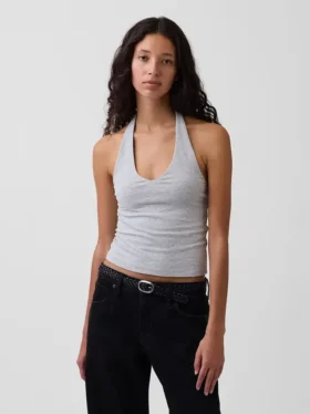 Tettstrikket halterneck-kort topp