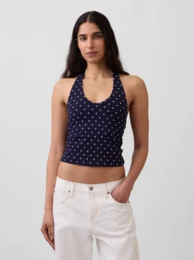 Tettstrikket halterneck-kort topp