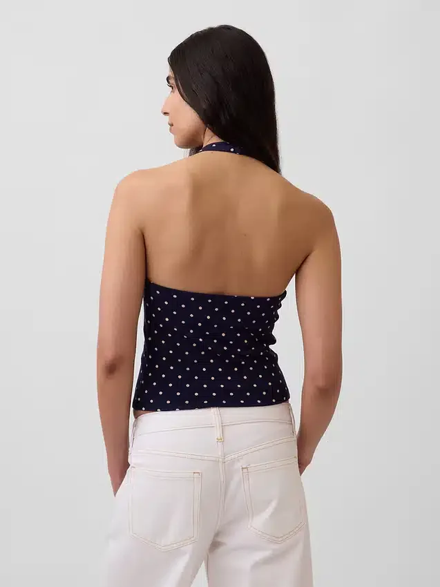 Tettstrikket halterneck-kort topp