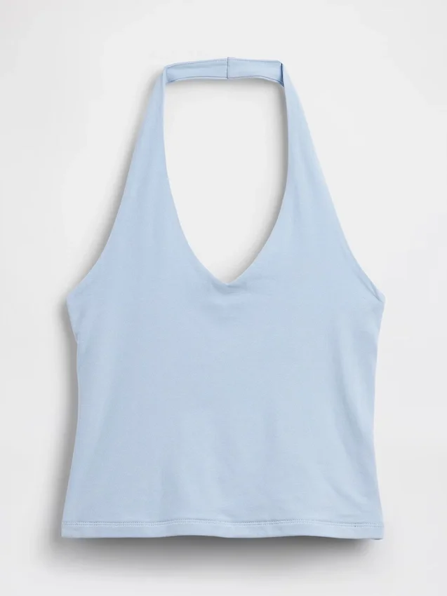 Tettstrikket halterneck-kort topp