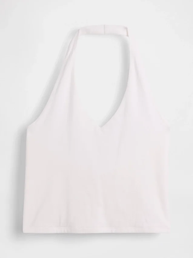 Tettstrikket halterneck-kort topp