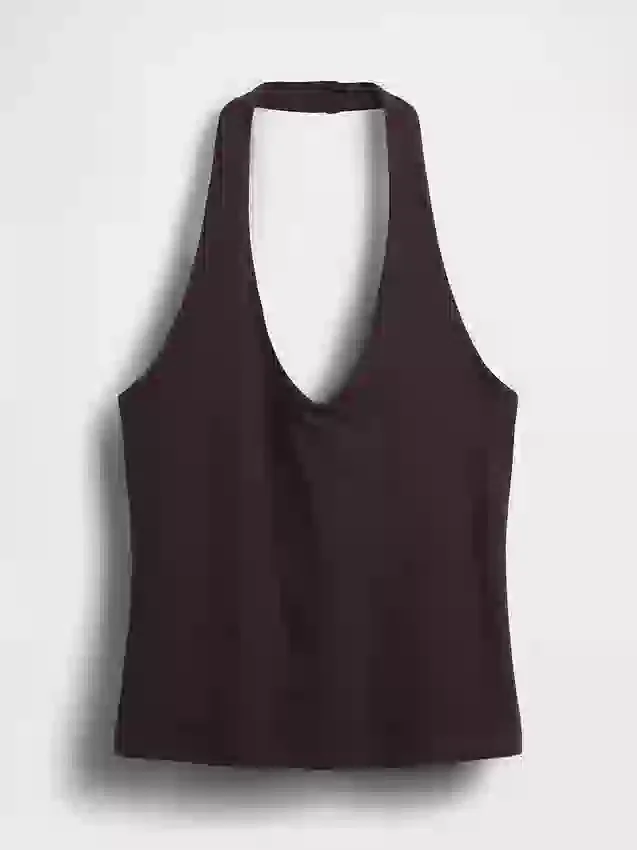 Tettstrikket halterneck-kort topp