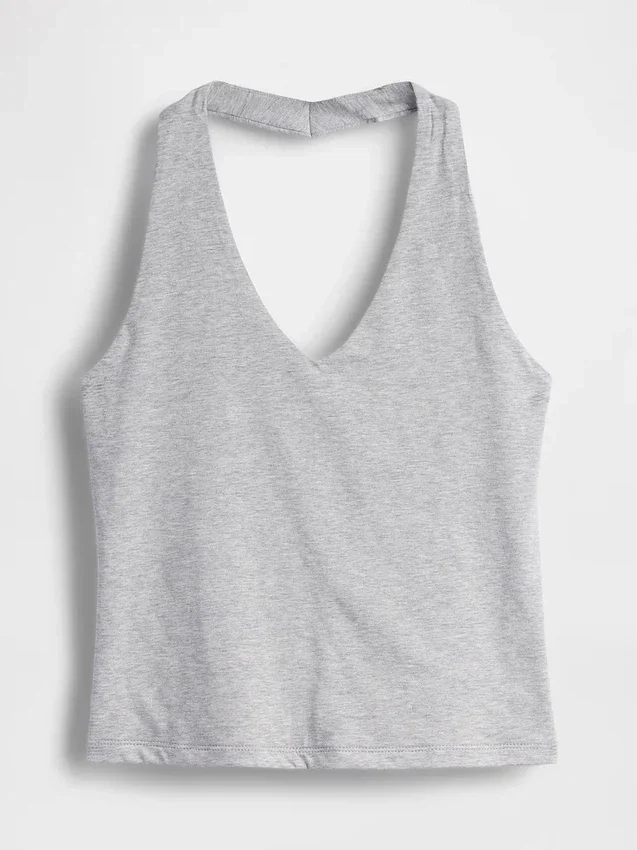 Tettstrikket halterneck-kort topp