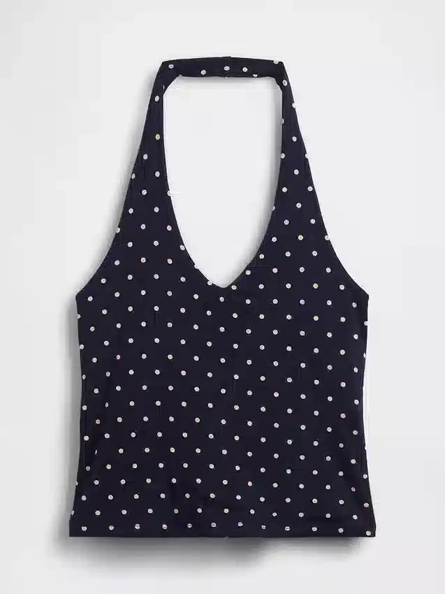 Tettstrikket halterneck-kort topp