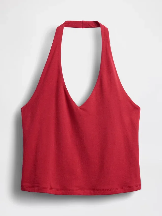 Tettstrikket halterneck-kort topp