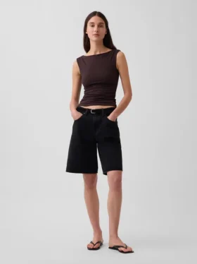 Tettstrikket jersey-top med rynker