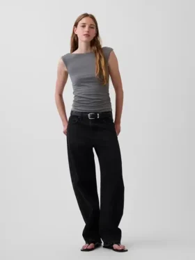 Tettstrikket jersey-top med rynker