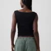 Tettstrikket jersey-top med rynker