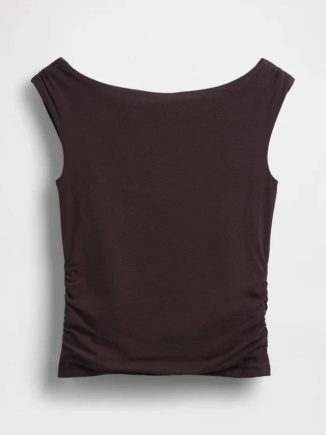 Tettstrikket jersey-top med rynker