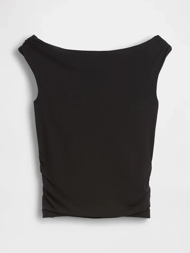Tettstrikket jersey-top med rynker