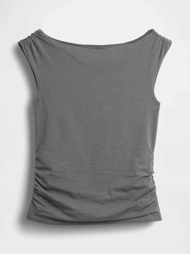 Tettstrikket jersey-top med rynker
