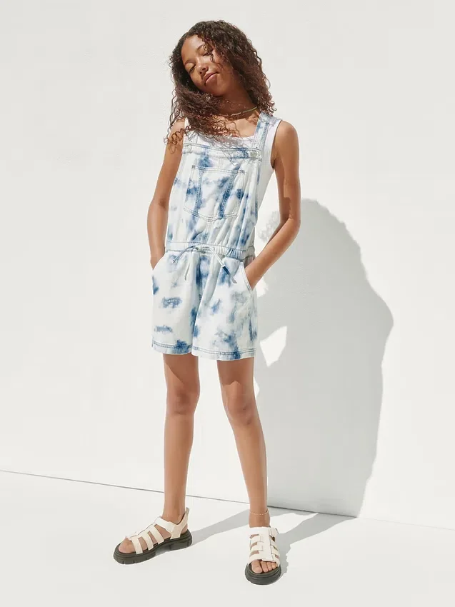 Tie-dye-denim-shorts med avslappet passform for barn