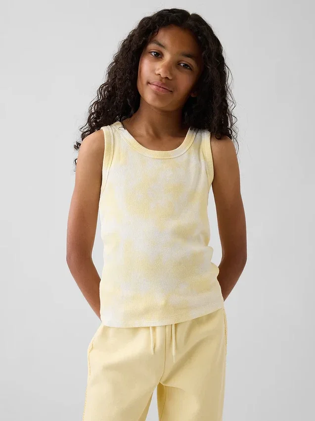 Tie-dye-tanktop i ribbestrikk for barn
