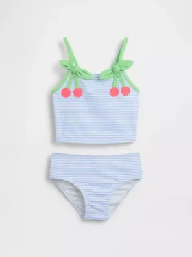 To-delt badedrakt i kirsebærrød gingham for Baby og Småbarn