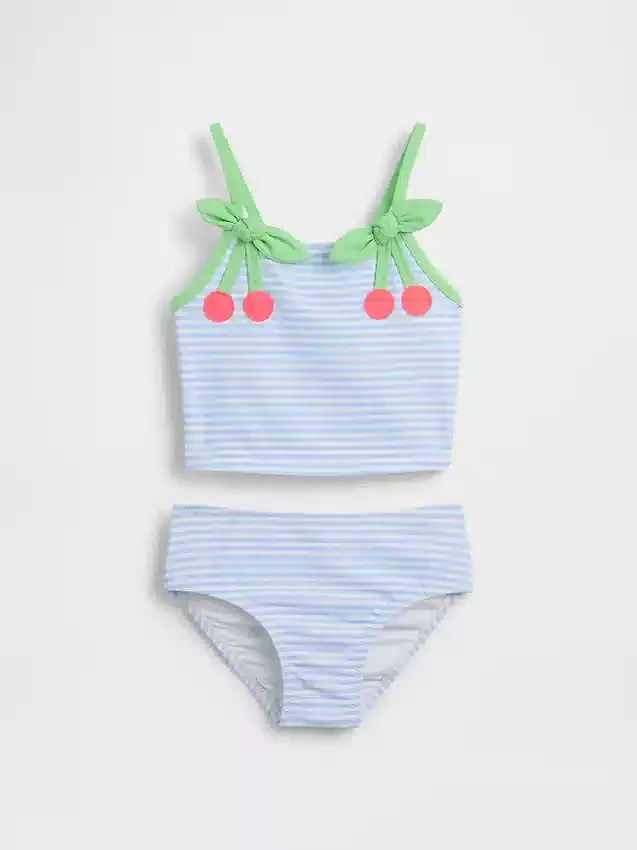 To-delt badedrakt i kirsebærrød gingham for Baby og Småbarn