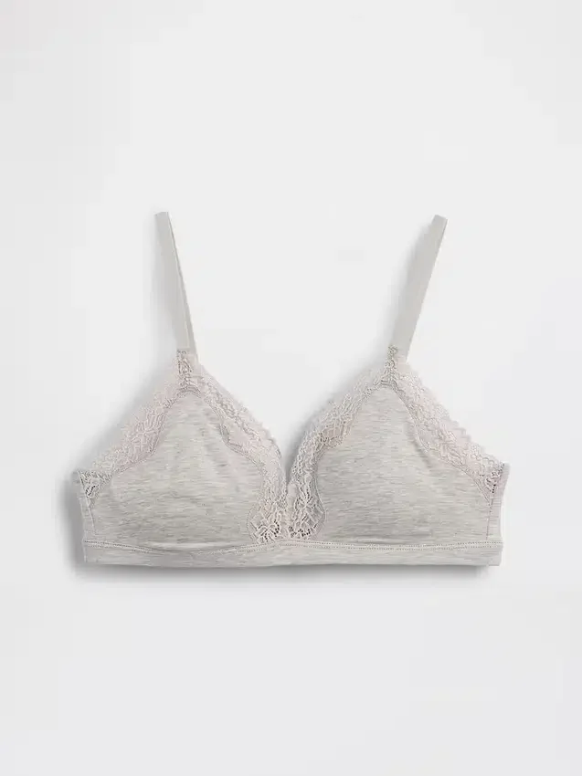 Triangel-BH i økologisk, elastisk bomull med blonder