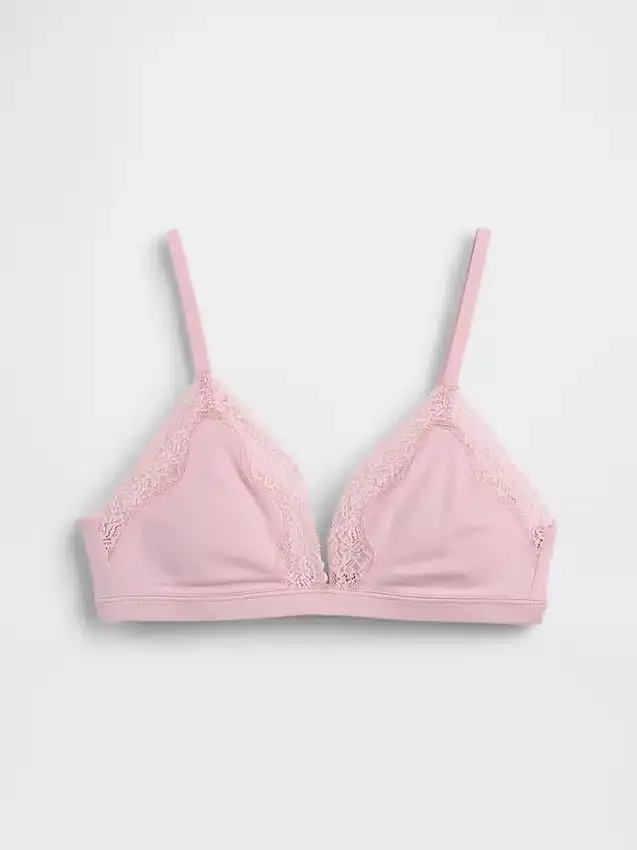 Triangel-BH i økologisk, elastisk bomull med blonder