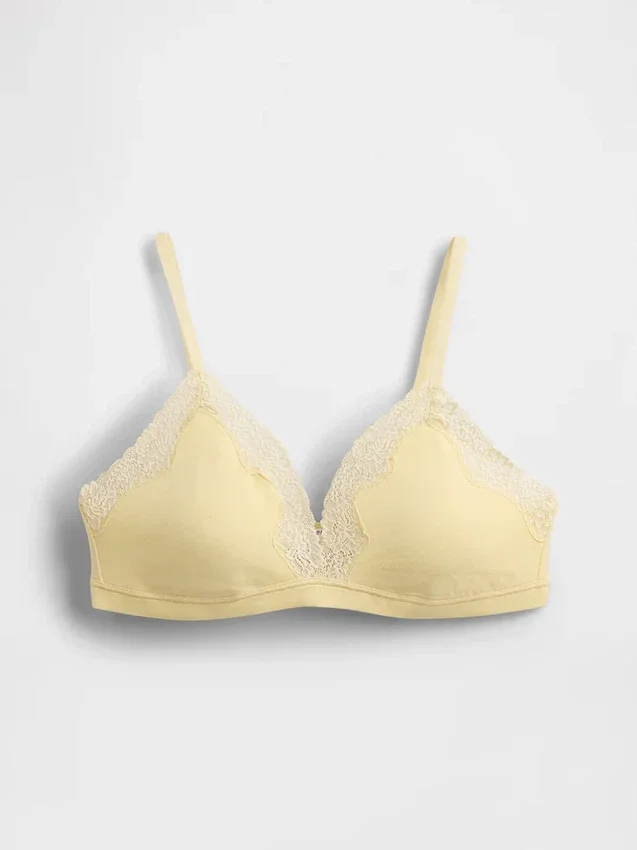 Triangel-BH i økologisk, elastisk bomull med blonder