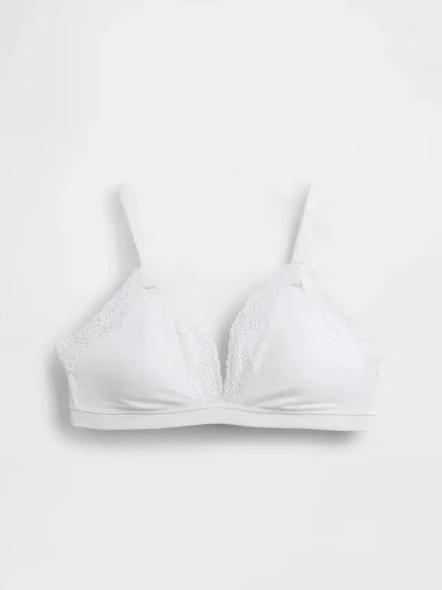 Triangel-BH i økologisk, elastisk bomull med blonder