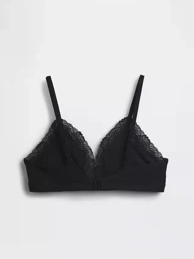 Triangel-BH i økologisk, elastisk bomull med blonder
