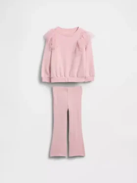 Tulle-genser og ribbestrikkede leggings med utvidet ben for Baby og Småbarn