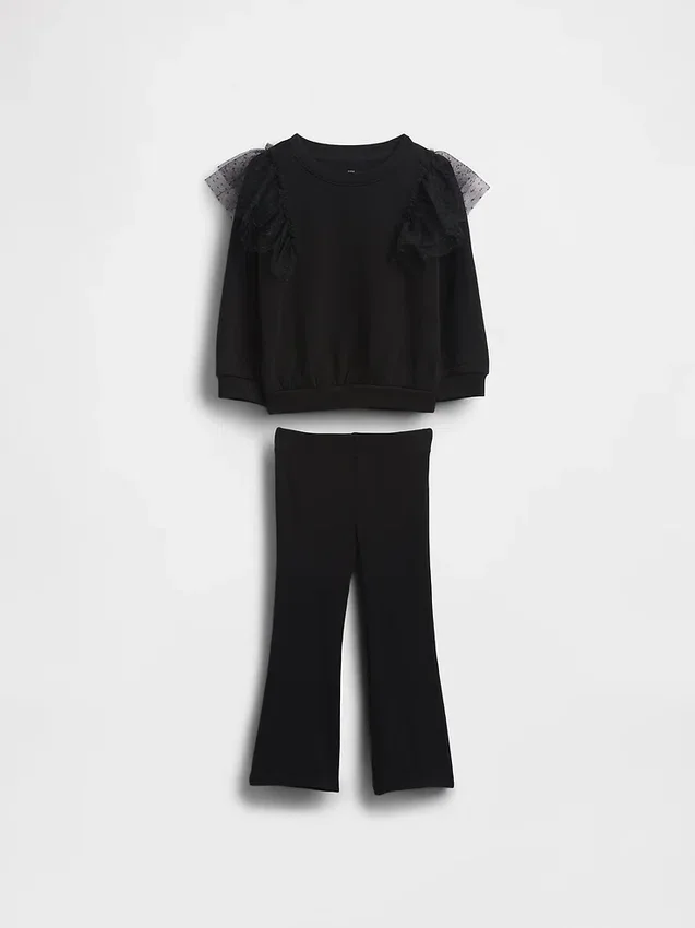 Tulle-genser og ribbestrikkede leggings med utvidet ben for Baby og Småbarn
