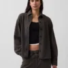 Tung French Terry-skjorte i oversized-passform med knapper foran
