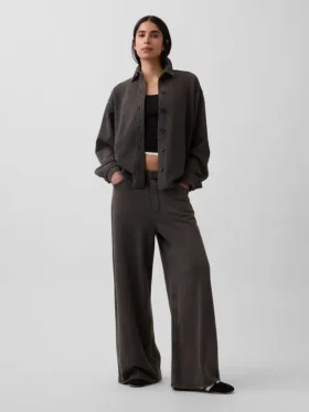 Tung French Terry-skjorte i oversized-passform med knapper foran
