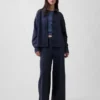 Tung French Terry-skjorte i oversized-passform med knapper foran
