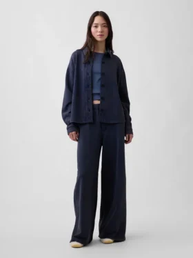 Tung French Terry-skjorte i oversized-passform med knapper foran