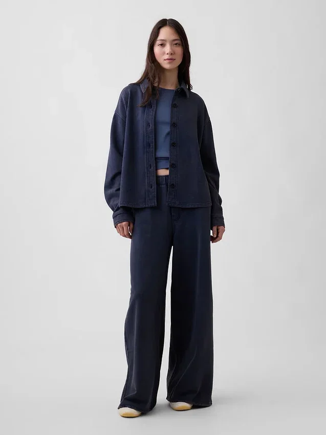 Tung French Terry-skjorte i oversized-passform med knapper foran