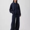 Tung French Terry-skjorte i oversized-passform med knapper foran