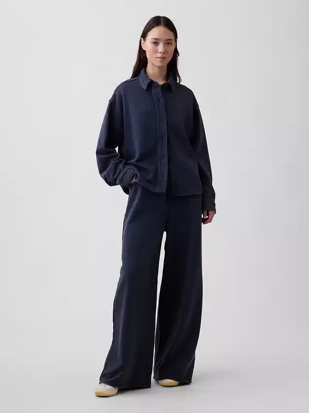 Tung French Terry-skjorte i oversized-passform med knapper foran