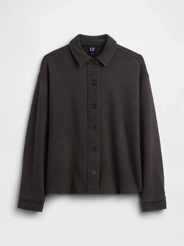 Tung French Terry-skjorte i oversized-passform med knapper foran
