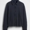 Tung French Terry-skjorte i oversized-passform med knapper foran