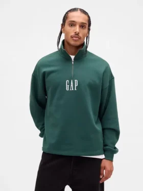Tung, oversized genser med logo og kvart glidelås