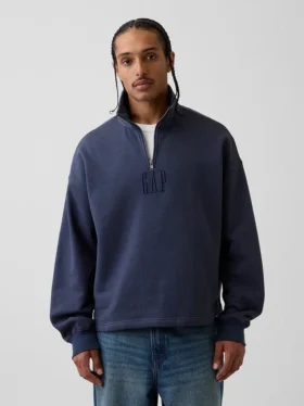 Tung, oversized genser med logo og kvart glidelås