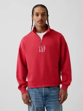 Tung, oversized genser med logo og kvart glidelås