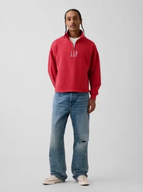 Tung, oversized genser med logo og kvart glidelås