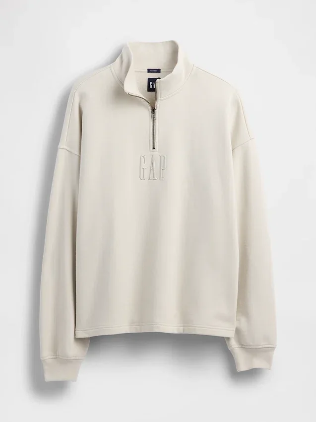 Tung, oversized genser med logo og kvart glidelås