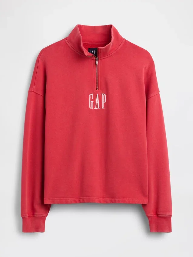 Tung, oversized genser med logo og kvart glidelås