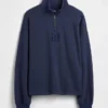 Tung, oversized genser med logo og kvart glidelås