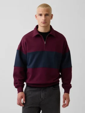 Tung, oversized genser med striper og halv glidelås
