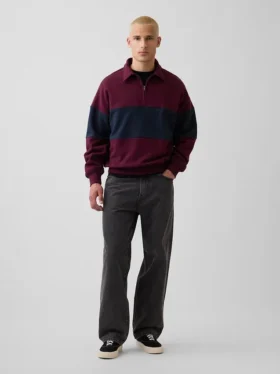 Tung, oversized genser med striper og halv glidelås