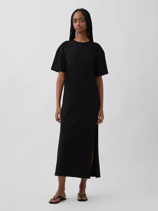 Tung, oversized maxi-T-skjortekjole