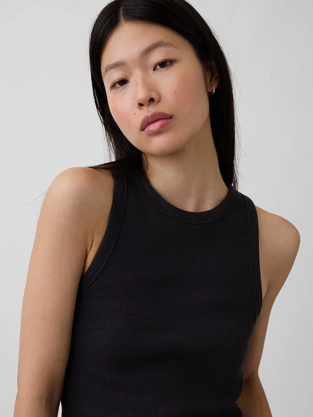Tung ribbet halterneck-tanktop