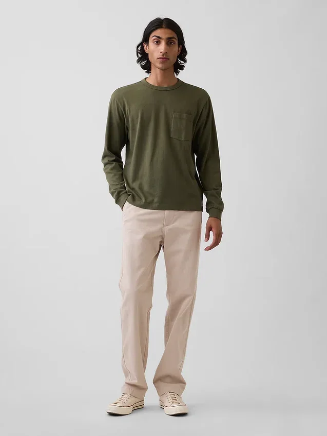 Tung twill-kaki med avslappet, rett passform
